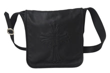 Load image into Gallery viewer, CHROME HEARTS クロムハーツ クロスパッチ レザーメールバッグ ショルダーバッグ レザーパッチ ブラック シルバ−925 美品 中古 4c069088