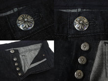 Load image into Gallery viewer, 極美品 CHROME HEARTS クロムハーツ フレアニー スターパッチ デニムパンツ サイズ32 ブラック コットン シルバー925 レザー 中古 4c069236