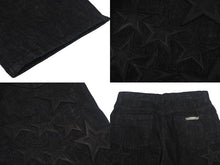 Load image into Gallery viewer, 極美品 CHROME HEARTS クロムハーツ フレアニー スターパッチ デニムパンツ サイズ32 ブラック コットン シルバー925 レザー 中古 4c069236