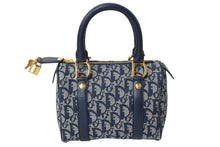 Load image into Gallery viewer, 極美品 Christian Dior クリスチャンディオール ハンドバッグ 25cm トロッター ガリアーノ期 02年 キャンバス ネイビー ゴールド 中古 4c069375