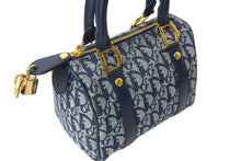 Load image into Gallery viewer, 極美品 Christian Dior クリスチャンディオール ハンドバッグ 25cm トロッター ガリアーノ期 02年 キャンバス ネイビー ゴールド 中古 4c069375