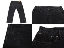 Load image into Gallery viewer, CHROME HEARTS クロムハーツ LEVI'S 501 デニムパンツ レザークロスパッチ クロスボールボタン ブラック サイズ38 美品 中古 4c071086