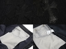 Load image into Gallery viewer, CHROME HEARTS クロムハーツ LEVI'S 501 デニムパンツ レザークロスパッチ クロスボールボタン ブラック サイズ38 美品 中古 4c071086