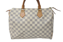 Load image into Gallery viewer, LOUIS VUITTON ルイヴィトン スピーディ30 ダミエ ハンドバッグアズール N41533 ホワイト ベージュ 中古 4c071562