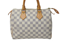 Load image into Gallery viewer, LOUIS VUITTON ルイヴィトン ハンドバッグ スピーディ25 ダミエアズール N41534 ホワイト グレー ゴールド金具 美品 中古 4c071568