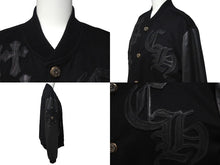 Load image into Gallery viewer, 極美品 CHROME HEARTS クロムハーツ レターマン クロスレザーパッチ ブラック カシミヤ シルク ジャケット S 中古 4c071658
