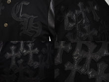 Load image into Gallery viewer, 極美品 CHROME HEARTS クロムハーツ レターマン クロスレザーパッチ ブラック カシミヤ シルク ジャケット S 中古 4c071658