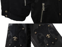 Load image into Gallery viewer, 極美品 CHROME HEARTS クロムハーツ レターマン クロスレザーパッチ ブラック カシミヤ シルク ジャケット S 中古 4c071658