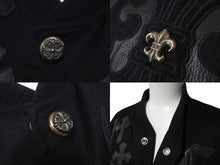 Load image into Gallery viewer, 極美品 CHROME HEARTS クロムハーツ レターマン クロスレザーパッチ ブラック カシミヤ シルク ジャケット S 中古 4c071658