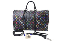 Load image into Gallery viewer, 新品未使用 LOUIS VUITTON ルイヴィトン LV × TM キーポル・バンドリエール 50 マルチカラー ブラック 村上隆 M13745 シルバー金具 中古 4c074329