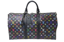 Load image into Gallery viewer, 新品未使用 LOUIS VUITTON ルイヴィトン LV × TM キーポル・バンドリエール 50 マルチカラー ブラック 村上隆 M13745 シルバー金具 中古 4c074329