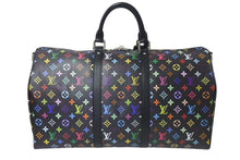 Load image into Gallery viewer, 新品未使用 LOUIS VUITTON ルイヴィトン LV × TM キーポル・バンドリエール 50 マルチカラー ブラック 村上隆 M13745 シルバー金具 中古 4c074329