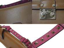 Load image into Gallery viewer, VALENTINO ヴァレンティノ ハンドバッグ ロックスタッズ イタリア製 レザー ブラウン ピンク ゴールド金具 美品 中古 4c074838