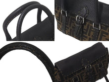 Load image into Gallery viewer, FENDI フェンディ ズッカ柄 セレリア ハンドバッグ AL 75443 キャンバス ブラック ブラウン シルバー 金具 美品 中古 4c075208
