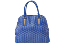 Load image into Gallery viewer, GOYARD ゴヤール ヴァンドーム MM ハンドバッグ ヘリンボーン柄 レザー ブルー シルバー金具 美品 中古 4c075228