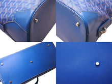 Load image into Gallery viewer, GOYARD ゴヤール ヴァンドーム MM ハンドバッグ ヘリンボーン柄 レザー ブルー シルバー金具 美品 中古 4c075228