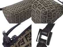 Load image into Gallery viewer, 極美品 FENDI フェンディ ハンドバッグ ズッキーノ ポーチ ベージュ ブラウン コットンキャンバス レザー ブラック金具 中古 4c075362