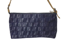 Load image into Gallery viewer, 極美品 FENDI フェンディ ハンドバッグ ズッキーノ ワンショルダーバッグ ネイビー コットンキャンバス レザー シルバー金具 中古 4c075367
