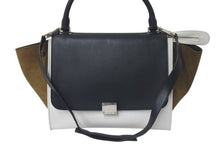 Load image into Gallery viewer, CELINE セリーヌ トラペーズ ハンドバッグ 169543 ブラック ホワイト カーキグリーン カーフスキン シルバー金具 美品 中古 4c075391