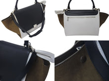 Load image into Gallery viewer, CELINE セリーヌ トラペーズ ハンドバッグ 169543 ブラック ホワイト カーキグリーン カーフスキン シルバー金具 美品 中古 4c075391