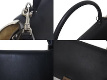 Load image into Gallery viewer, CELINE セリーヌ トラペーズ ハンドバッグ 169543 ブラック ホワイト カーキグリーン カーフスキン シルバー金具 美品 中古 4c075391