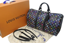 Load image into Gallery viewer, 新品未使用 LOUIS VUITTON ルイヴィトン LV × TM キーポル・バンドリエール 50 マルチカラー ブラック 村上隆 M13745 シルバー金具 中古 4c076589