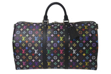 Load image into Gallery viewer, 新品未使用 LOUIS VUITTON ルイヴィトン LV × TM キーポル・バンドリエール 50 マルチカラー ブラック 村上隆 M13745 シルバー金具 中古 4c076589