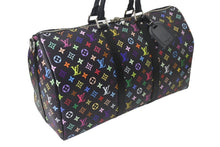 Load image into Gallery viewer, 新品未使用 LOUIS VUITTON ルイヴィトン LV × TM キーポル・バンドリエール 50 マルチカラー ブラック 村上隆 M13745 シルバー金具 中古 4c076589