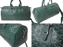 Load image into Gallery viewer, GOYARD ゴヤール クロワジュール 50 ボストンバッグ 2WAY グリーン ヘリンボーン PVC レザー シルバー金具 美品 中古 4c076735