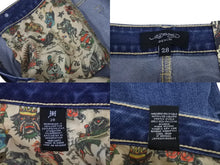 Load image into Gallery viewer, 新品未使用 ED HARDY エドハーディ リメイク フレアデニム スタッズ 刺繍 WEHD8400-2 コットン ブルー サイズ28 中古 4c069856