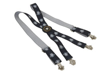 Load image into Gallery viewer, VERSACE ヴェルサーチ サスペンダー ズボン吊り メデューサ ヴィンテージ ゴム ブラック ホワイト シルバー金具 美品 中古 4c070415