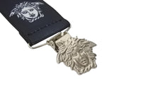 Load image into Gallery viewer, VERSACE ヴェルサーチ サスペンダー ズボン吊り メデューサ ヴィンテージ ゴム ブラック ホワイト シルバー金具 美品 中古 4c070415