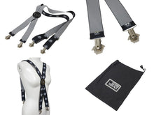 Load image into Gallery viewer, VERSACE ヴェルサーチ サスペンダー ズボン吊り メデューサ ヴィンテージ ゴム ブラック ホワイト シルバー金具 美品 中古 4c070415