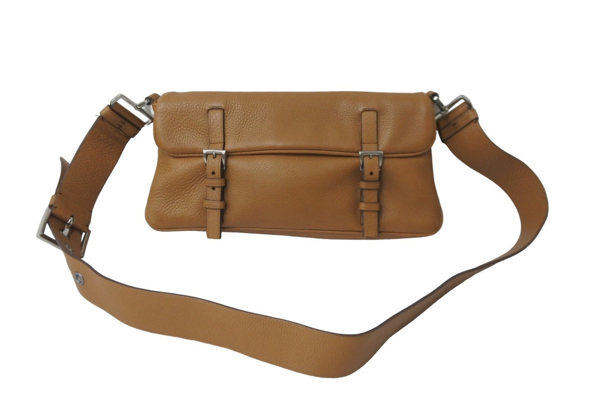 PRADA ヴィンテージ レザー ショルダーバッグ ブラウン PRADA プラダ ロゴ レザー べっ甲 チェーン ショルダーバッグ