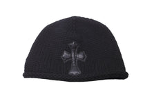 Load image into Gallery viewer, 極美品 CHROME HEARTS クロムハーツ クロスパッチ カシミア ビーニー ニットキャップ ブラック 牛革 シルバー925 中古 61845