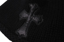 Load image into Gallery viewer, 極美品 CHROME HEARTS クロムハーツ クロスパッチ カシミア ビーニー ニットキャップ ブラック 牛革 シルバー925 中古 61845