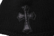 Load image into Gallery viewer, 極美品 CHROME HEARTS クロムハーツ クロスパッチ カシミア ビーニー ニットキャップ ブラック 牛革 シルバー925 中古 61845
