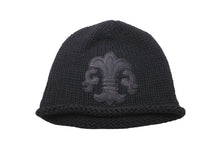 Load image into Gallery viewer, 極美品 CHROME HEARTS クロムハーツ ビーニー ニットキャップ コットン ジャパンタグ付き フレアボタン フレアパッチ ブラック 中古 63555