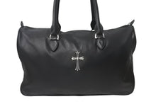 Load image into Gallery viewer, CHROME HEARTS クロムハーツ ラージクロス ボストンバッグ ダガーファスナー レザー ブラック シルバー金具 美品 中古 64342