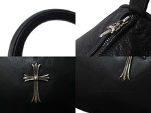 Load image into Gallery viewer, CHROME HEARTS クロムハーツ ラージクロス ボストンバッグ ダガーファスナー レザー ブラック シルバー金具 美品 中古 64342