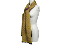 Load image into Gallery viewer, GUCCI グッチ マフラー GGモノグラム 37X180 ウール シルク ポリアミド メタリック ゴールド パープル 美品 中古 64377