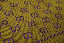 Load image into Gallery viewer, GUCCI グッチ マフラー GGモノグラム 37X180 ウール シルク ポリアミド メタリック ゴールド パープル 美品 中古 64377