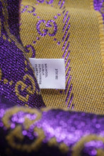 Load image into Gallery viewer, GUCCI グッチ マフラー GGモノグラム 37X180 ウール シルク ポリアミド メタリック ゴールド パープル 美品 中古 64377