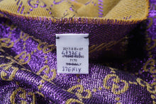 Load image into Gallery viewer, GUCCI グッチ マフラー GGモノグラム 37X180 ウール シルク ポリアミド メタリック ゴールド パープル 美品 中古 64377