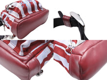 Load image into Gallery viewer, KENZO ケンゾー リュック バックパック タイガーモチーフ ストライプ 刺繍ロゴ ブルー バーガンディ グレー シルバー金具 良品 中古 65307