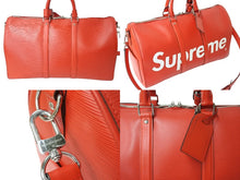 Load image into Gallery viewer, LOUIS VUITTON SUPREME シュプリームルイヴィトン キーポル バンドリエール45 ボストンバッグ M53419 エピ レッド 美品 中古 65689