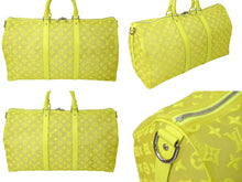 Load image into Gallery viewer, 新品同様 LouisVuitton ルイヴィトン キーポル50 ネオンイエローメッシュ M55380 ナイロン カーフ イエロー シルバー 中古 65696