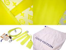 Load image into Gallery viewer, 新品同様 LouisVuitton ルイヴィトン キーポル50 ネオンイエローメッシュ M55380 ナイロン カーフ イエロー シルバー 中古 65696