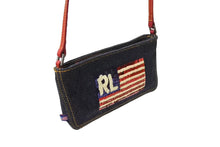 Load image into Gallery viewer, RALPH LAUREN ラルフローレン アクセサリーポーチ ショルダーバッグ スパンコール デニム レッド ブルー 美品 中古 66290