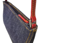 Load image into Gallery viewer, RALPH LAUREN ラルフローレン アクセサリーポーチ ショルダーバッグ スパンコール デニム レッド ブルー 美品 中古 66290